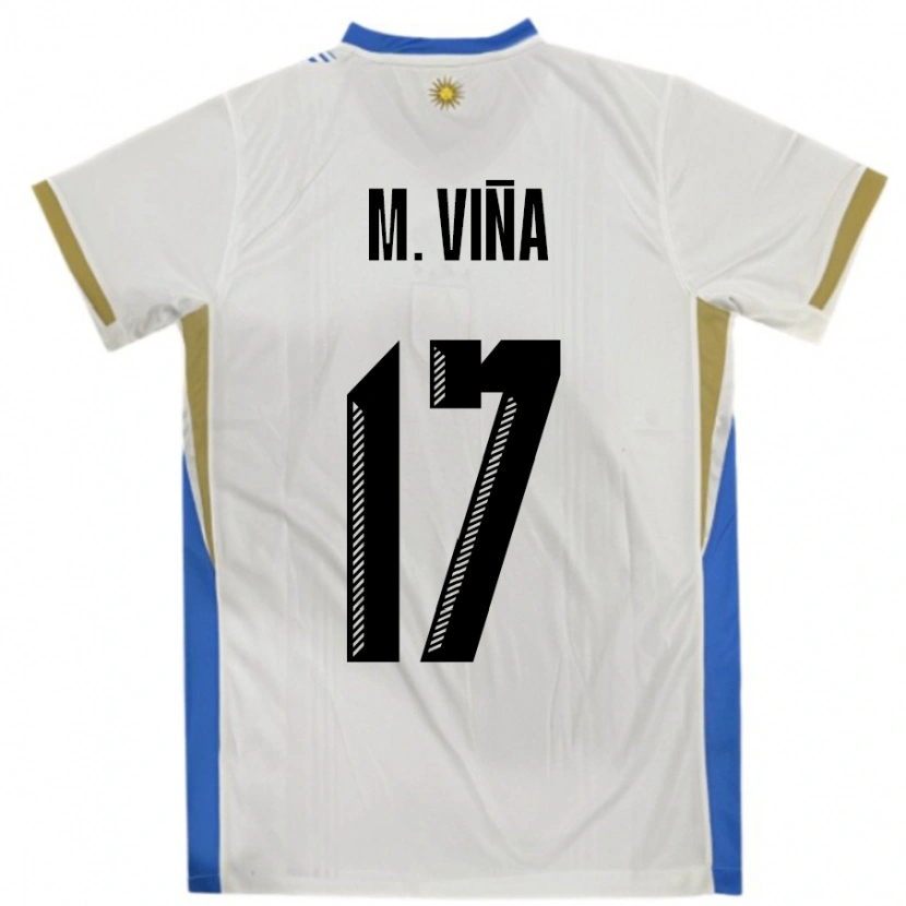 Danxen Børn Uruguay Matias Vina #17 Hvid Blå Udebane Spillertrøjer 24-26 Trøje T-Shirt