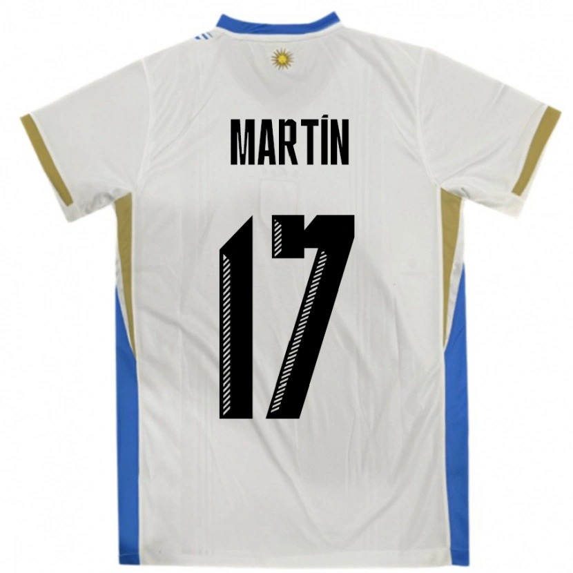 Danxen Børn Uruguay Juan Martin #17 Hvid Blå Udebane Spillertrøjer 24-26 Trøje T-Shirt