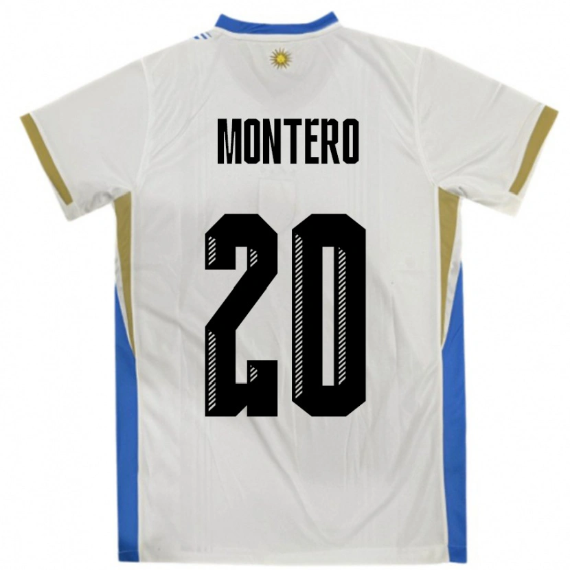 Danxen Børn Uruguay Alfonso Montero #20 Hvid Blå Udebane Spillertrøjer 24-26 Trøje T-Shirt