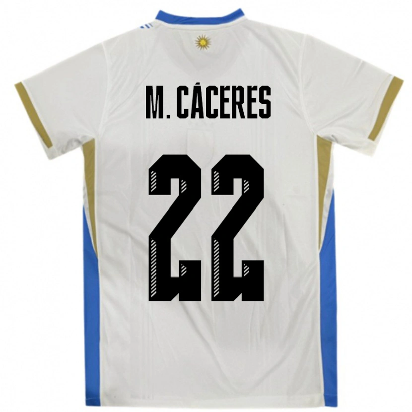 Danxen Børn Uruguay Martin Caceres #22 Hvid Blå Udebane Spillertrøjer 24-26 Trøje T-Shirt