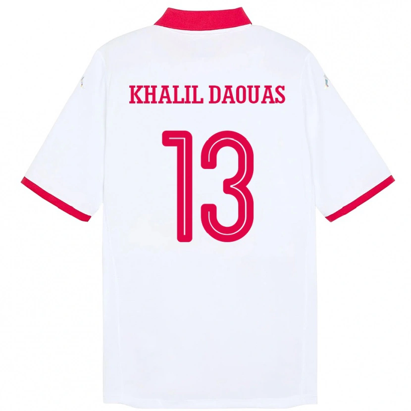 Danxen Børn Tunesien Mohamed Khalil Daouas #13 Hvid Udebane Spillertrøjer 24-26 Trøje T-Shirt