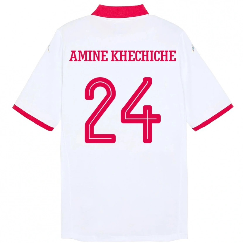 Danxen Børn Tunesien Mohamed Amine Khechiche #24 Hvid Udebane Spillertrøjer 24-26 Trøje T-Shirt