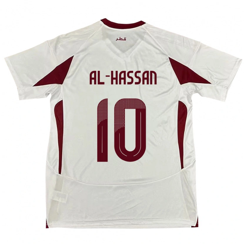 Danxen Børn Qatar Ibrahim Al-Hassan #10 Hvid Udebane Spillertrøjer 24-26 Trøje T-Shirt