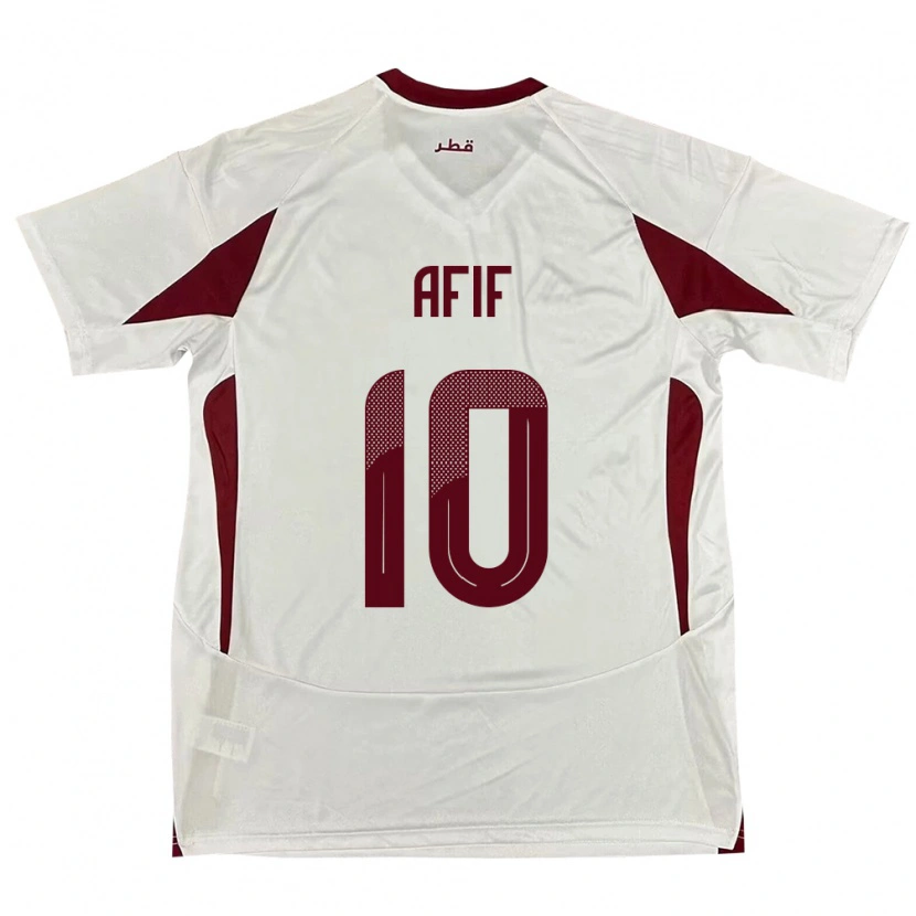 Danxen Børn Qatar Akram Afif #10 Hvid Udebane Spillertrøjer 24-26 Trøje T-Shirt