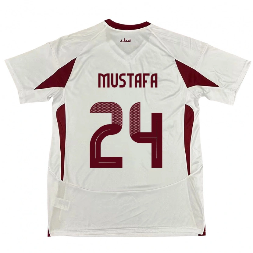 Danxen Børn Qatar Mustafa Mashaal #24 Hvid Udebane Spillertrøjer 24-26 Trøje T-Shirt