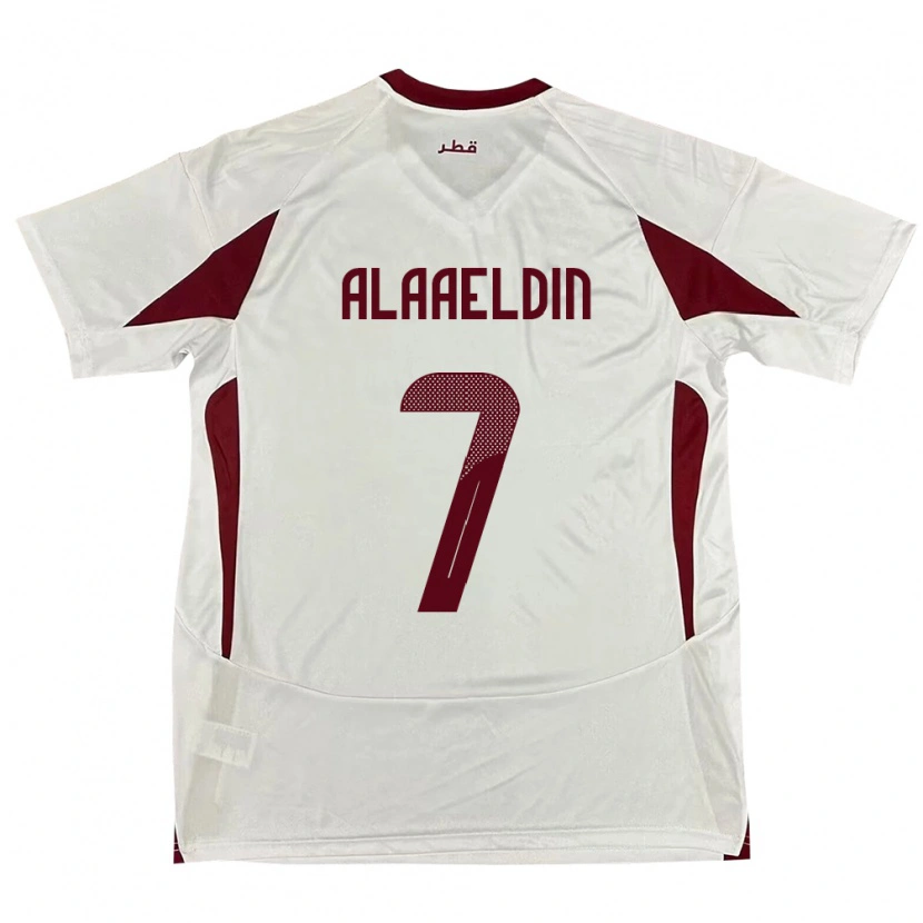 Danxen Børn Qatar Ahmed Alaaeldin #7 Hvid Udebane Spillertrøjer 24-26 Trøje T-Shirt