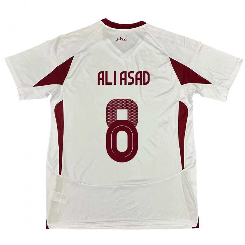 Danxen Børn Qatar Ali Asad #8 Hvid Udebane Spillertrøjer 24-26 Trøje T-Shirt