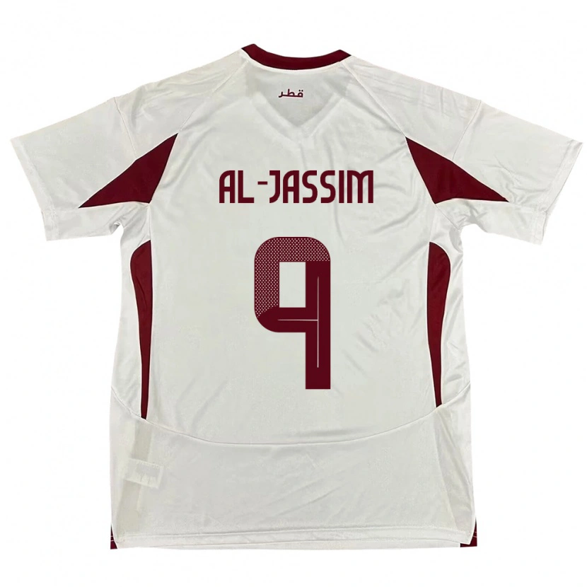 Danxen Børn Qatar Kholoud Al Jassim #9 Hvid Udebane Spillertrøjer 24-26 Trøje T-Shirt