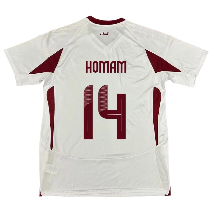 Danxen Børn Qatar Homam Ahmed #14 Hvid Udebane Spillertrøjer 24-26 Trøje T-Shirt