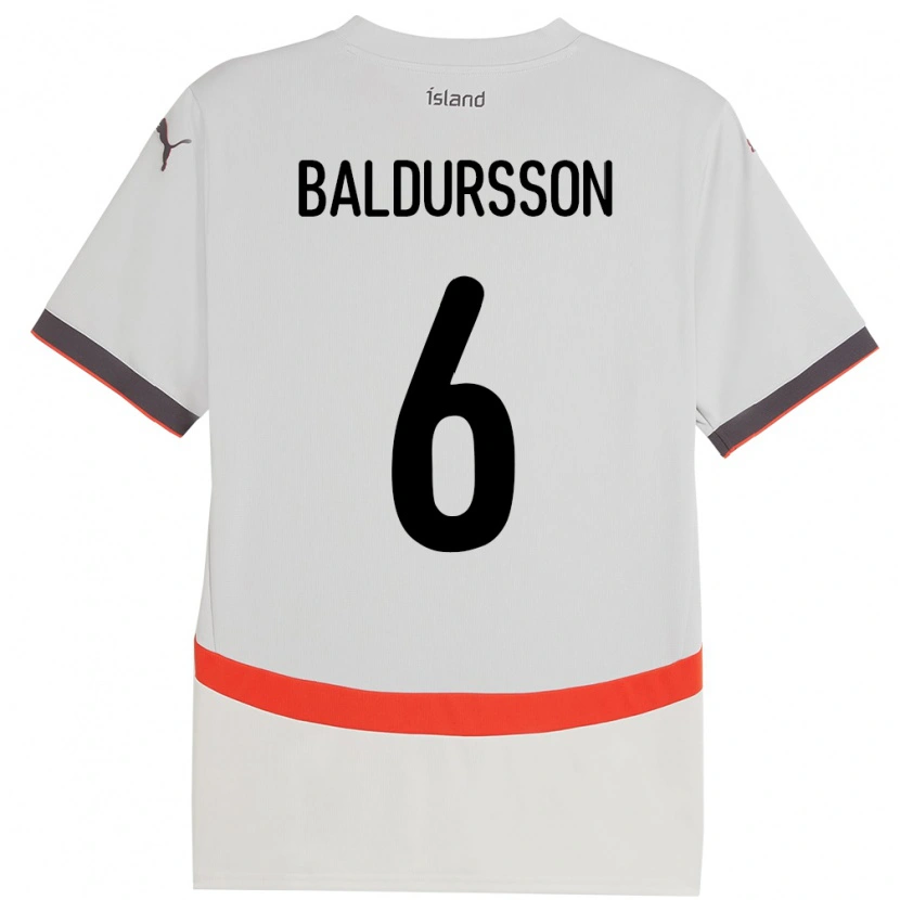 Danxen Børn Island Breki Baldursson #6 Hvid Udebane Spillertrøjer 24-26 Trøje T-Shirt