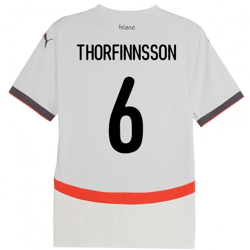 Danxen Børn Island Mikael Máni Thorfinnsson #6 Hvid Udebane Spillertrøjer 24-26 Trøje T-Shirt