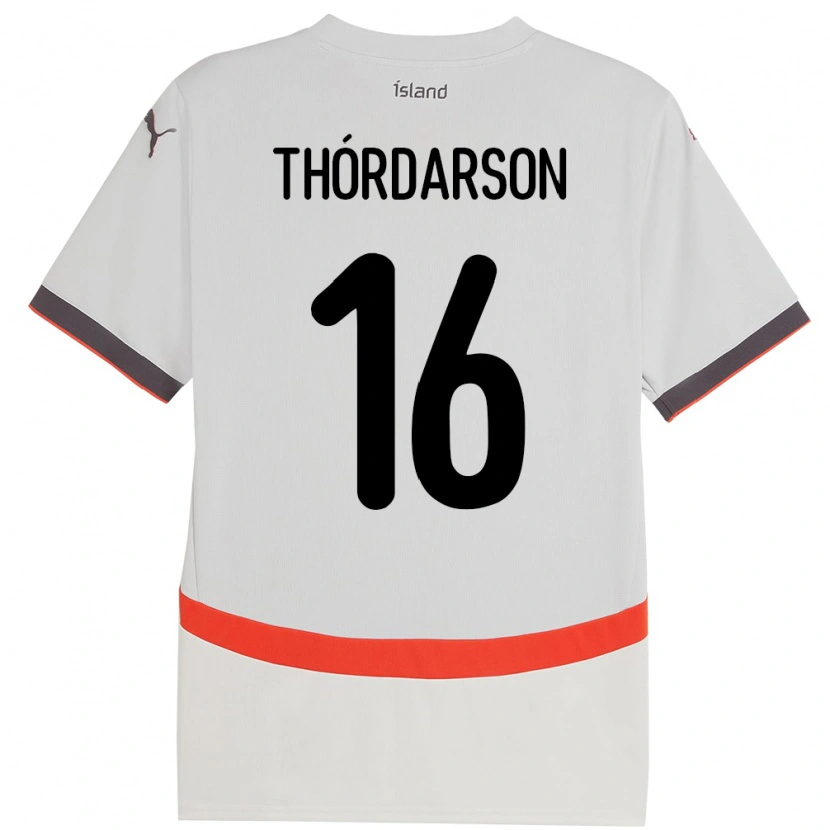 Danxen Børn Island Gísli Thórdarson #16 Hvid Udebane Spillertrøjer 24-26 Trøje T-Shirt