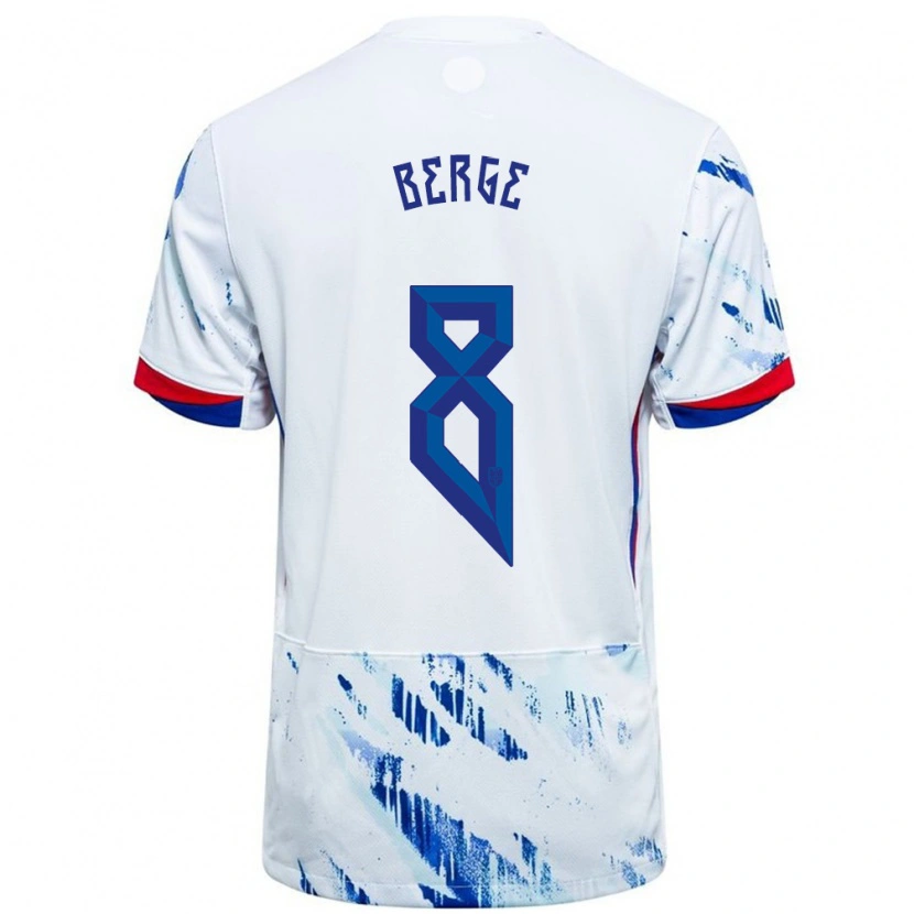 Danxen Børn Norge Sander Berge #8 Hvid Blå Udebane Spillertrøjer 24-26 Trøje T-Shirt