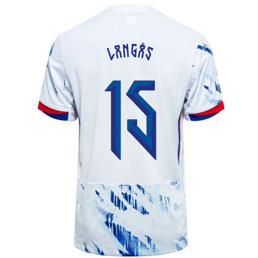 Danxen Børn Norge Sondre Langås #15 Hvid Blå Udebane Spillertrøjer 24-26 Trøje T-Shirt