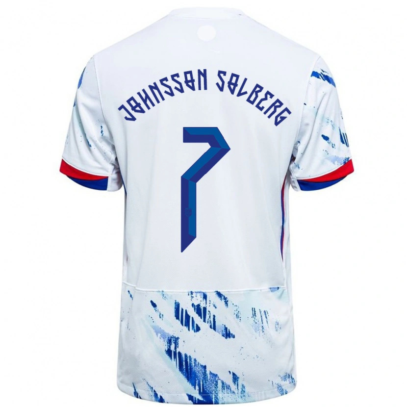 Danxen Børn Norge Elias Johnsson Solberg #7 Hvid Blå Udebane Spillertrøjer 24-26 Trøje T-Shirt