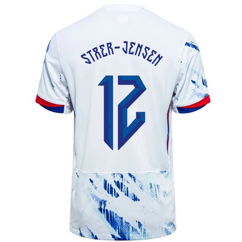 Danxen Børn Norge Magnus Stær-Jensen #12 Hvid Blå Udebane Spillertrøjer 24-26 Trøje T-Shirt