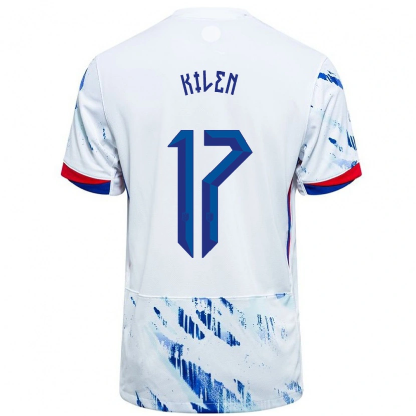 Danxen Børn Norge Sander Kilen #17 Hvid Blå Udebane Spillertrøjer 24-26 Trøje T-Shirt