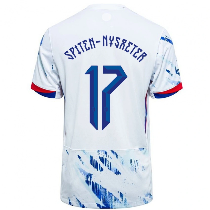 Danxen Børn Norge Oskar Spiten-Nysæter #17 Hvid Blå Udebane Spillertrøjer 24-26 Trøje T-Shirt