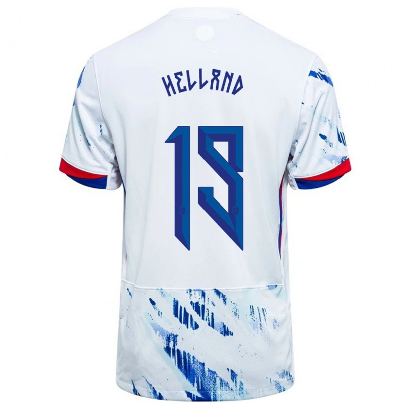 Danxen Børn Norge Eivind Helland #19 Hvid Blå Udebane Spillertrøjer 24-26 Trøje T-Shirt