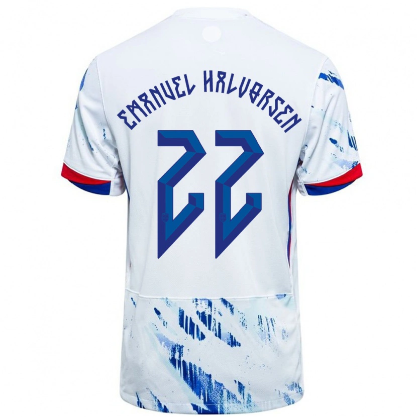 Danxen Børn Norge Victor Emanuel Halvorsen #22 Hvid Blå Udebane Spillertrøjer 24-26 Trøje T-Shirt