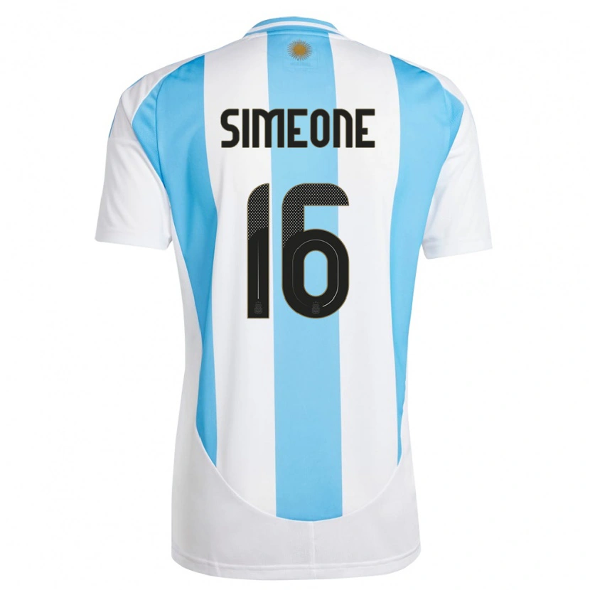 Danxen Mænd Argentina Giuliano Simeone #16 Hvid Blå Hjemmebane Spillertrøjer 24-26 Trøje T-Shirt