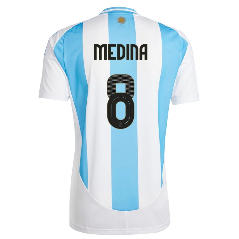 Danxen Mænd Argentina Cristian Medina #8 Hvid Blå Hjemmebane Spillertrøjer 24-26 Trøje T-Shirt