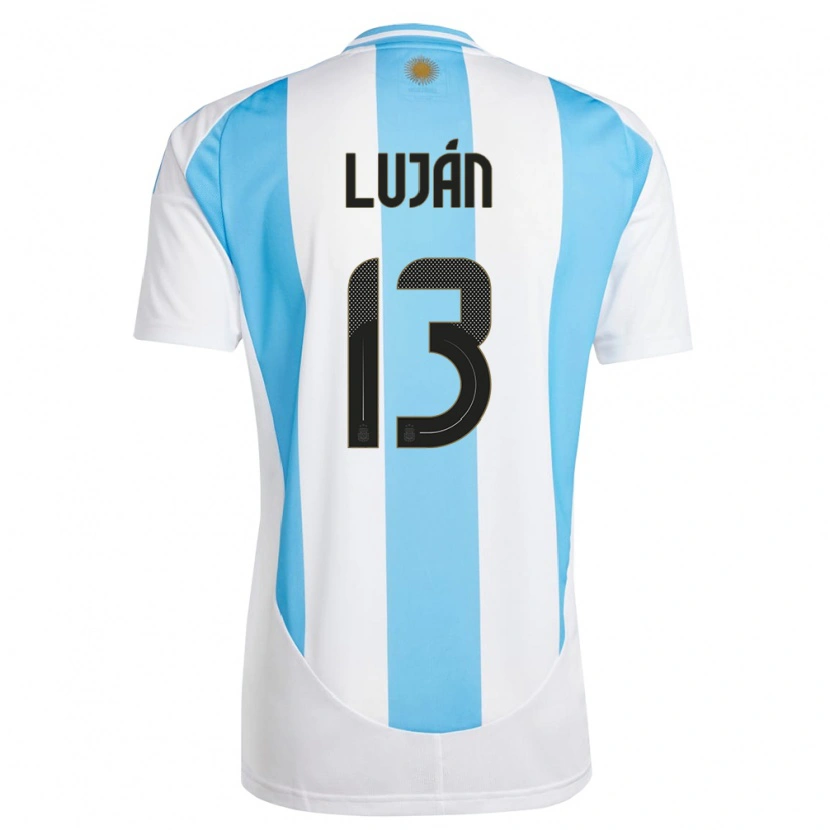 Danxen Mænd Argentina Gonzalo Luján #13 Hvid Blå Hjemmebane Spillertrøjer 24-26 Trøje T-Shirt