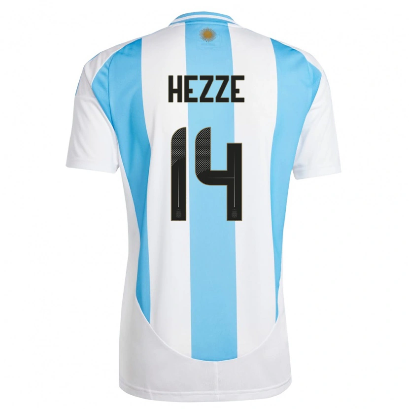 Danxen Mænd Argentina Santiago Hezze #14 Hvid Blå Hjemmebane Spillertrøjer 24-26 Trøje T-Shirt