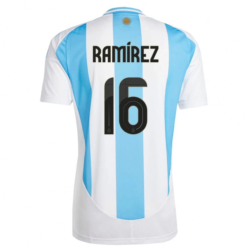 Danxen Mænd Argentina Tobías Ramírez #16 Hvid Blå Hjemmebane Spillertrøjer 24-26 Trøje T-Shirt