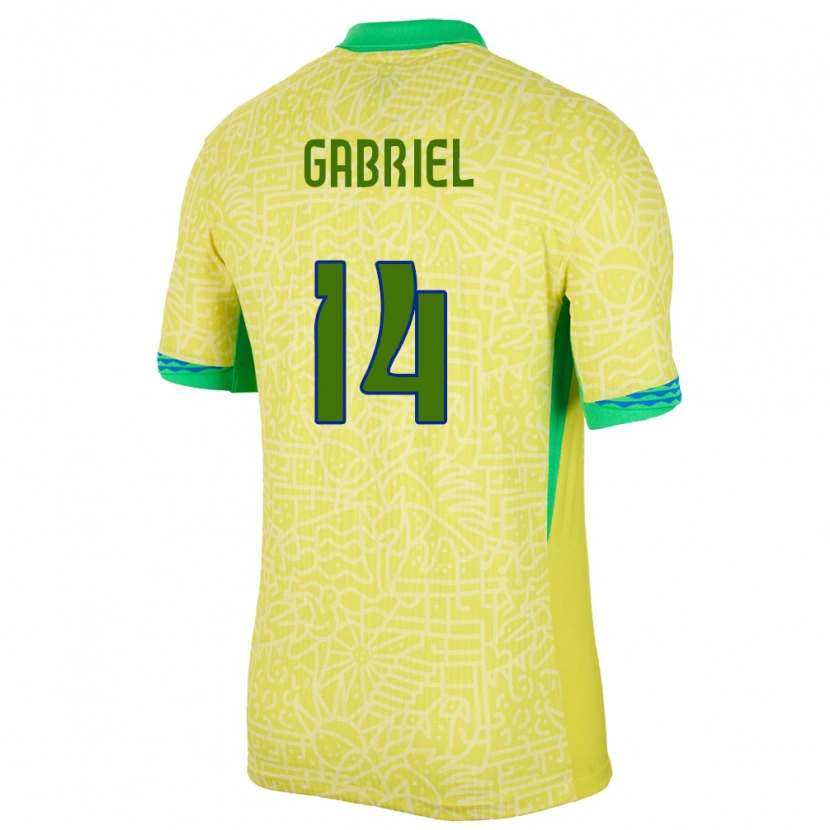 Danxen Mænd Brasilien Gabriel Magalhães #14 Gul Hjemmebane Spillertrøjer 24-26 Trøje T-Shirt