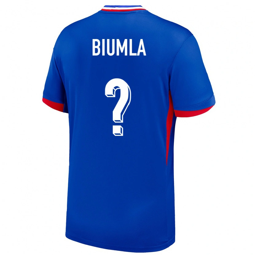 Danxen Mænd Frankrig Emmanuel Biumla #0 Blå Hjemmebane Spillertrøjer 24-26 Trøje T-Shirt