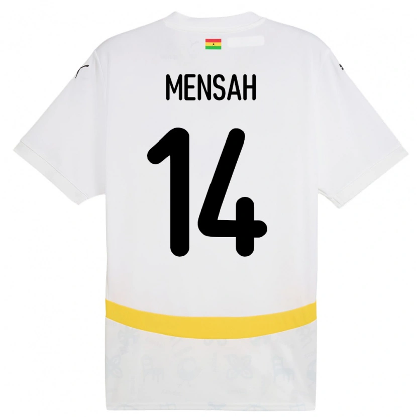 Danxen Mænd Ghana Gideon Mensah #14 Hvid Hjemmebane Spillertrøjer 24-26 Trøje T-Shirt