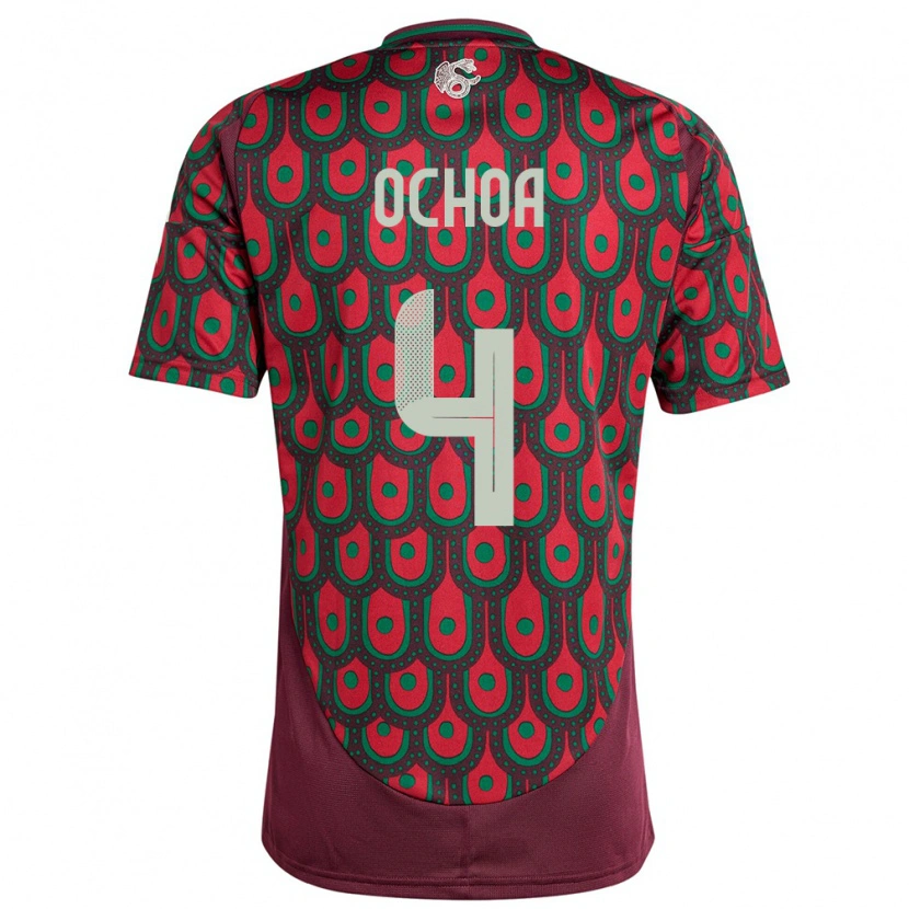 Danxen Mænd Mexico Diego Ochoa #4 Rødbrun Hjemmebane Spillertrøjer 24-26 Trøje T-Shirt