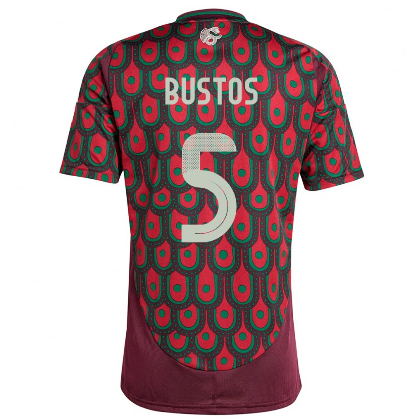 Danxen Mænd Mexico César Bustos #5 Rødbrun Hjemmebane Spillertrøjer 24-26 Trøje T-Shirt