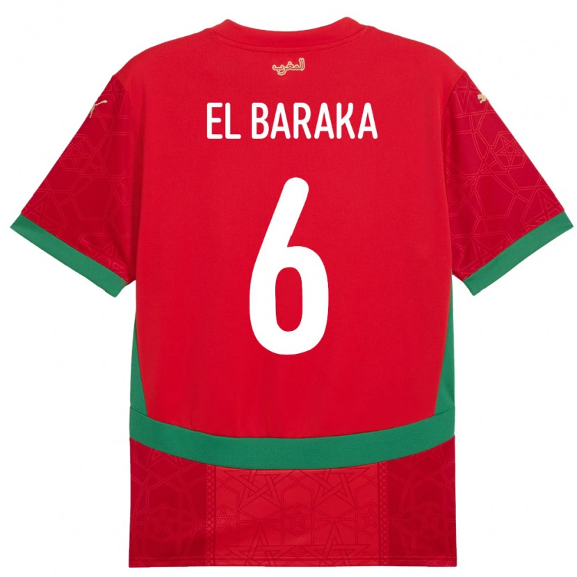 Danxen Mænd Marokko Jibril El Baraka #6 Rød Hjemmebane Spillertrøjer 24-26 Trøje T-Shirt