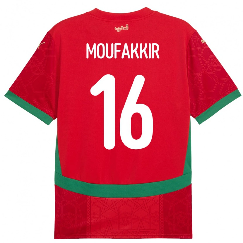 Danxen Mænd Marokko Ishak Moufakkir #16 Rød Hjemmebane Spillertrøjer 24-26 Trøje T-Shirt