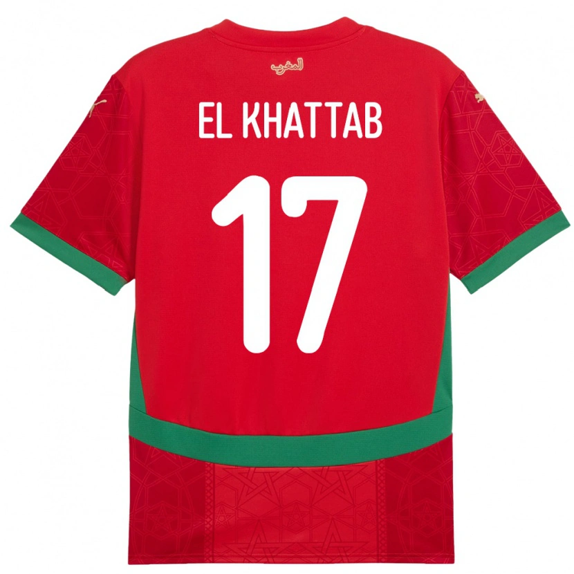 Danxen Mænd Marokko Omar El Khattab #17 Rød Hjemmebane Spillertrøjer 24-26 Trøje T-Shirt