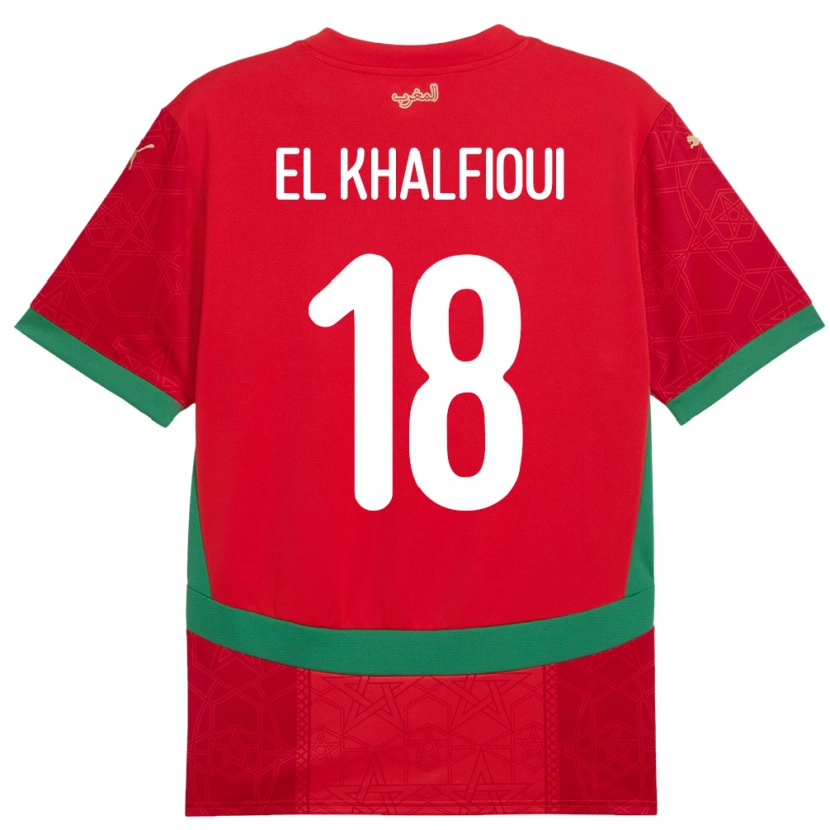 Danxen Mænd Marokko Zakari El Khalfioui #18 Rød Hjemmebane Spillertrøjer 24-26 Trøje T-Shirt