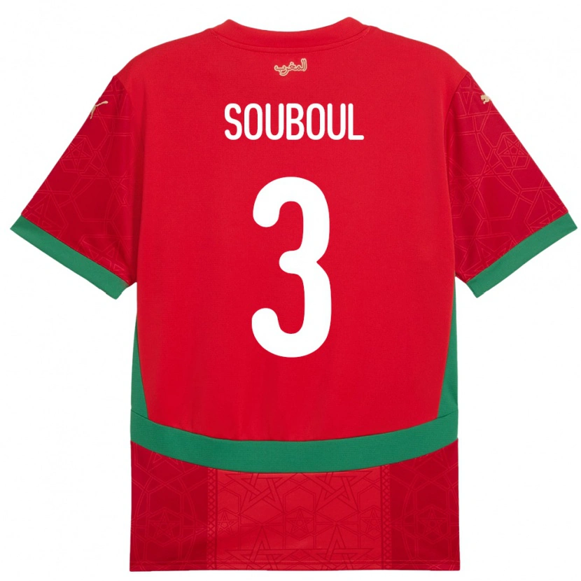 Danxen Mænd Marokko Mohamed Souboul #3 Rød Hjemmebane Spillertrøjer 24-26 Trøje T-Shirt