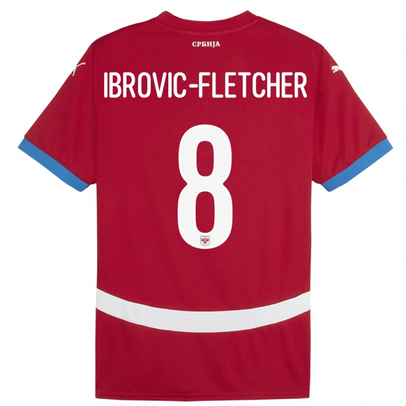 Danxen Mænd Serbien Edward Ibrovic-Fletcher #8 Rød Hjemmebane Spillertrøjer 24-26 Trøje T-Shirt