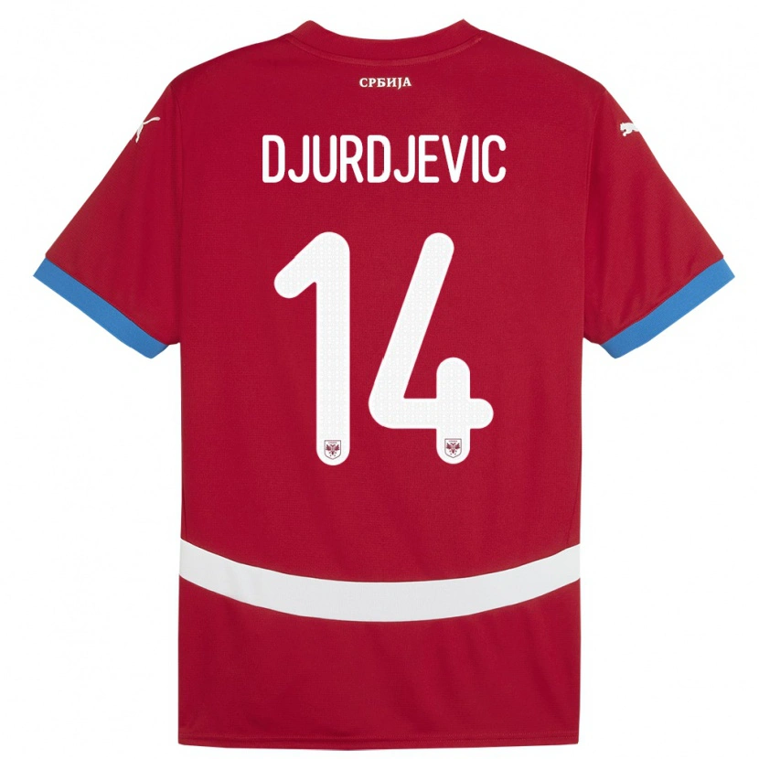 Danxen Mænd Serbien Vukasin Djurdjevic #14 Rød Hjemmebane Spillertrøjer 24-26 Trøje T-Shirt