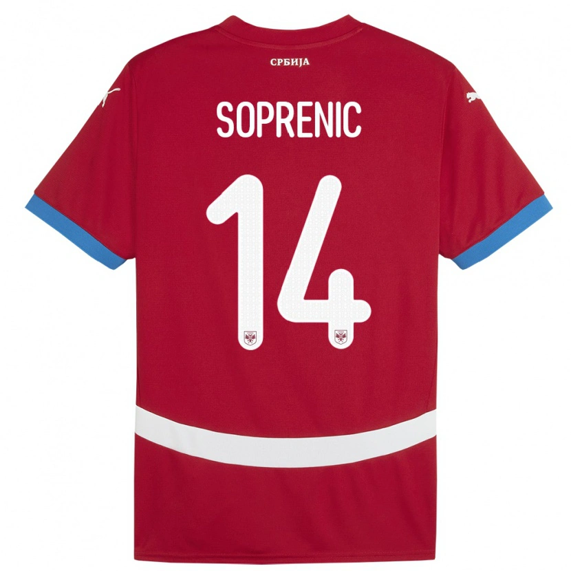 Danxen Mænd Serbien Milos Soprenic #14 Rød Hjemmebane Spillertrøjer 24-26 Trøje T-Shirt