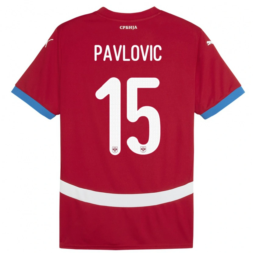 Danxen Mænd Serbien Dusan Pavlovic #15 Rød Hjemmebane Spillertrøjer 24-26 Trøje T-Shirt