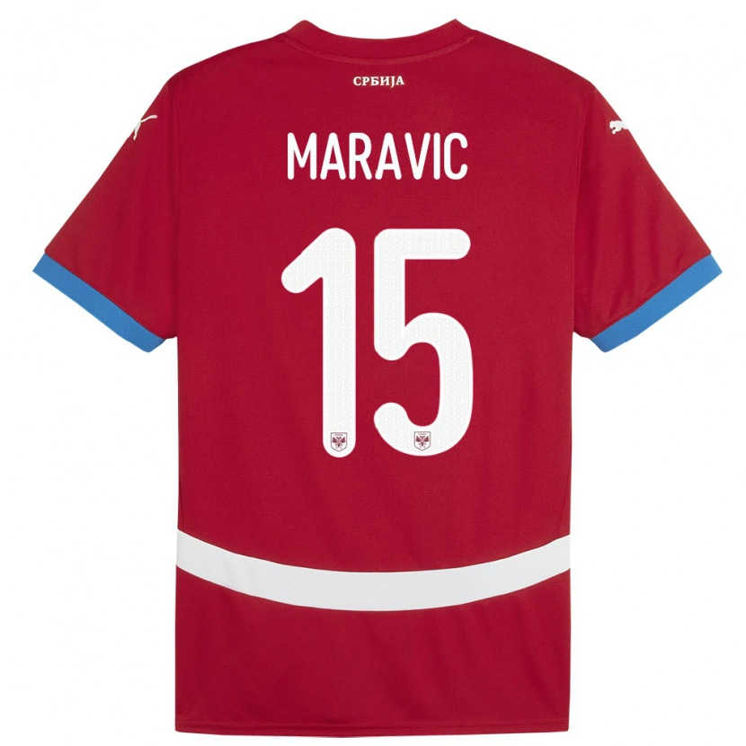 Danxen Mænd Serbien Mateo Maravic #15 Rød Hjemmebane Spillertrøjer 24-26 Trøje T-Shirt