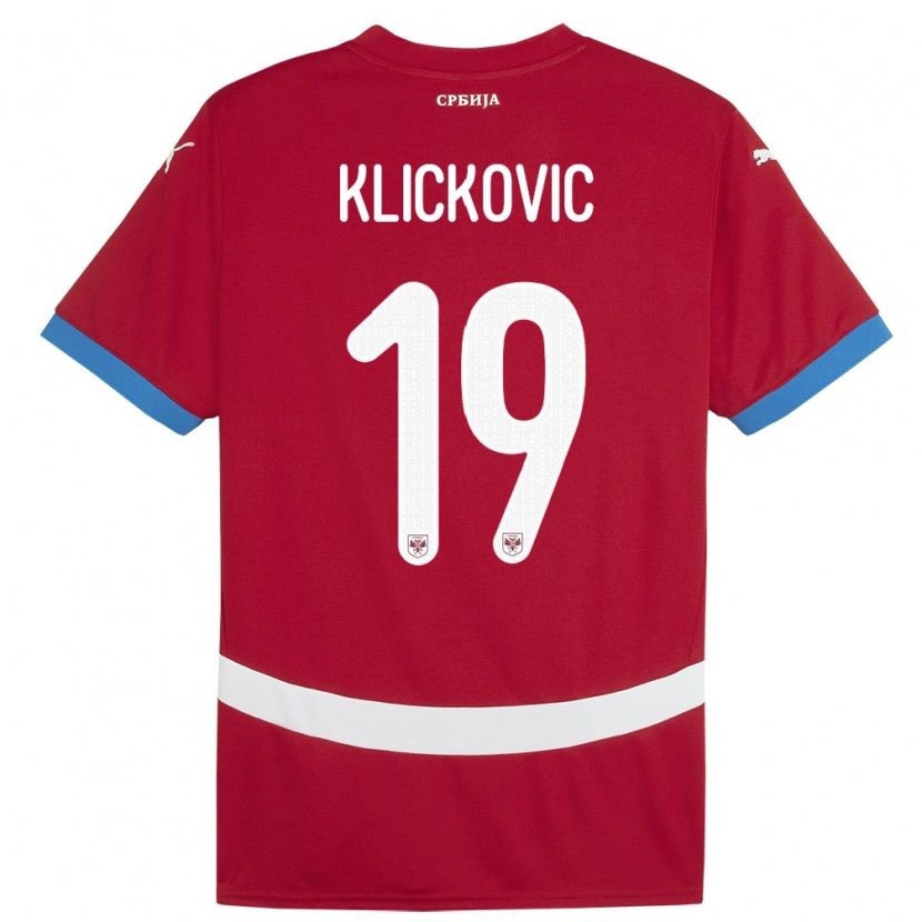 Danxen Mænd Serbien Maksim Klickovic #19 Rød Hjemmebane Spillertrøjer 24-26 Trøje T-Shirt