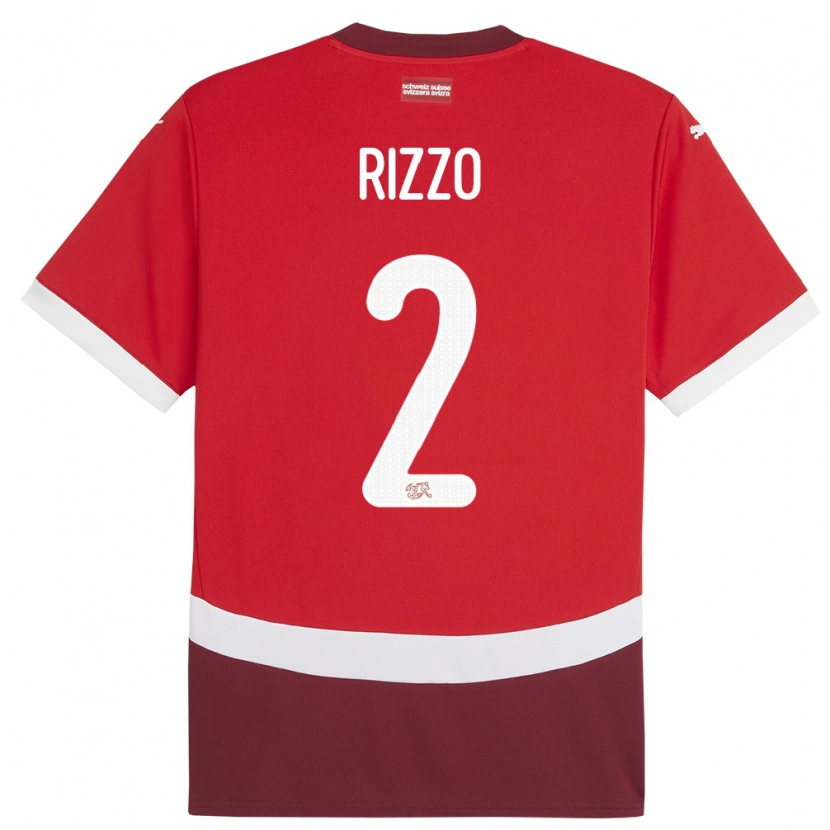 Danxen Mænd Schweiz Mattia Rizzo #2 Rød Hjemmebane Spillertrøjer 24-26 Trøje T-Shirt