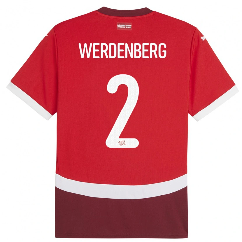 Danxen Mænd Schweiz Julien Werdenberg #2 Rød Hjemmebane Spillertrøjer 24-26 Trøje T-Shirt