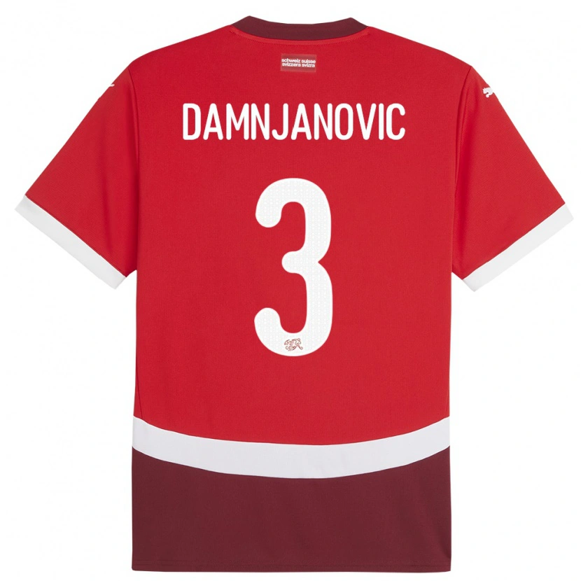 Danxen Mænd Schweiz Lazar Damnjanovic #3 Rød Hjemmebane Spillertrøjer 24-26 Trøje T-Shirt