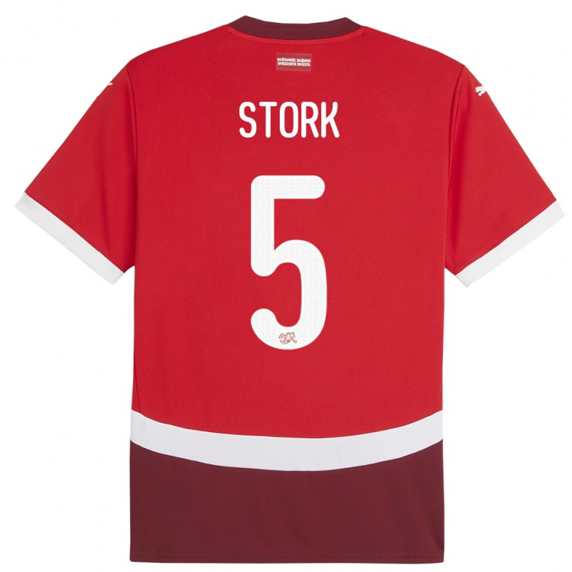 Danxen Mænd Schweiz Gian Stork #5 Rød Hjemmebane Spillertrøjer 24-26 Trøje T-Shirt