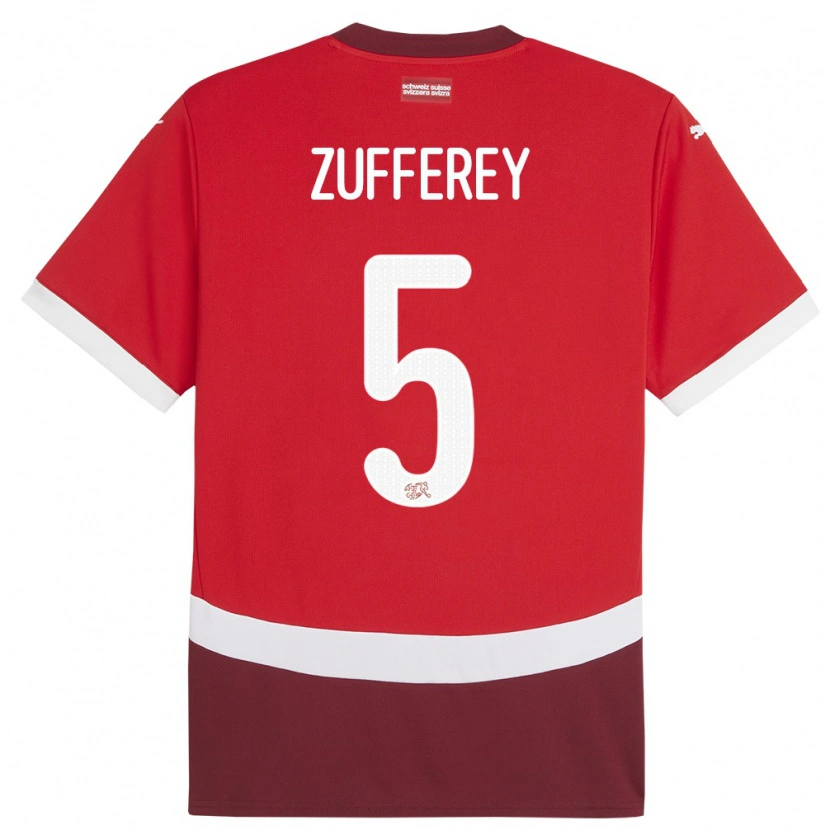 Danxen Mænd Schweiz Gil Zufferey #5 Rød Hjemmebane Spillertrøjer 24-26 Trøje T-Shirt